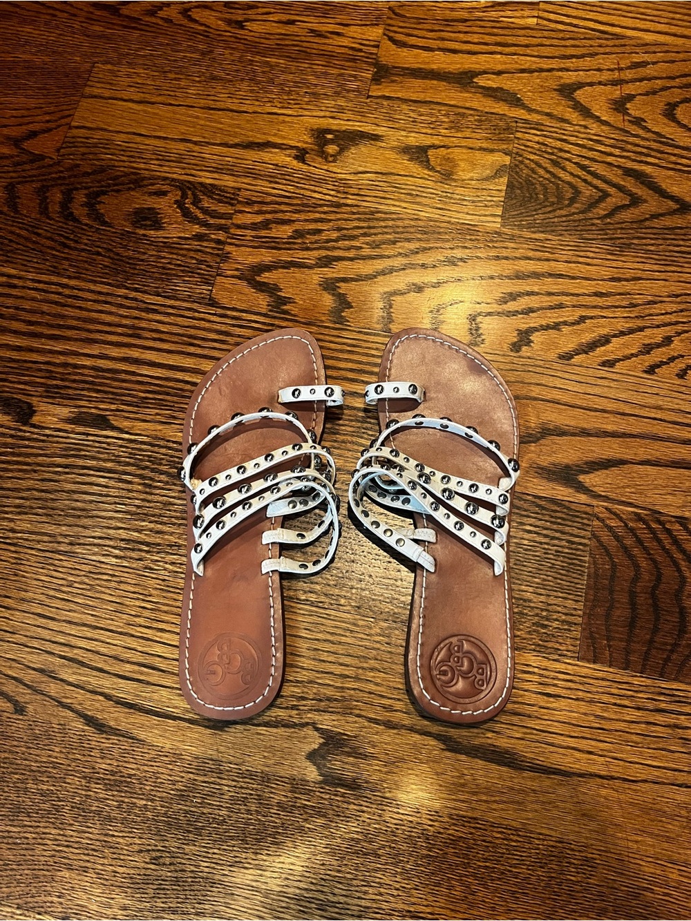 BCBGirls White Studded Multi-Strap Slide Sandals
